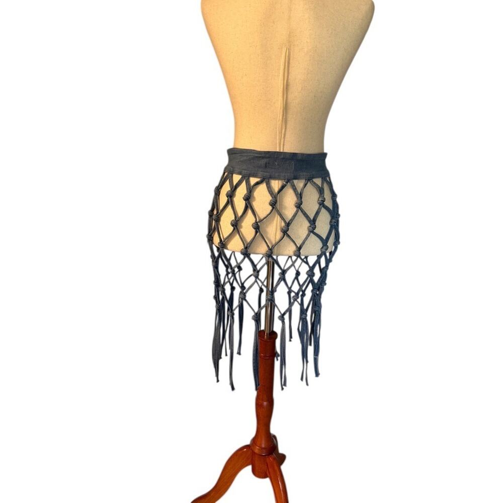 Denim Net Skirt Macrame Fringe Cover Up Party Club Wear Resort M Medium NWT - Picture 3 of 9